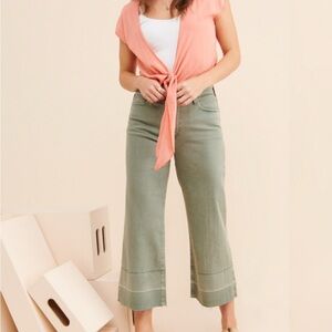 Etta Cropped Wide Leg Green Jeans